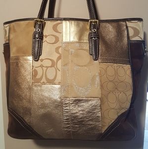 Coach Holiday Gold Patchwork Suede Bucket Bag